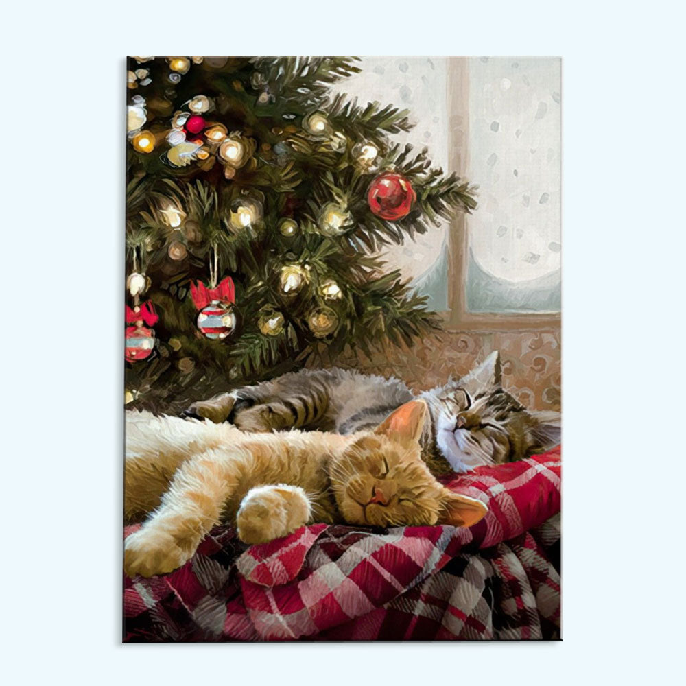 Cozy Cats By Christmas Tree | Paint by Numbers Kit