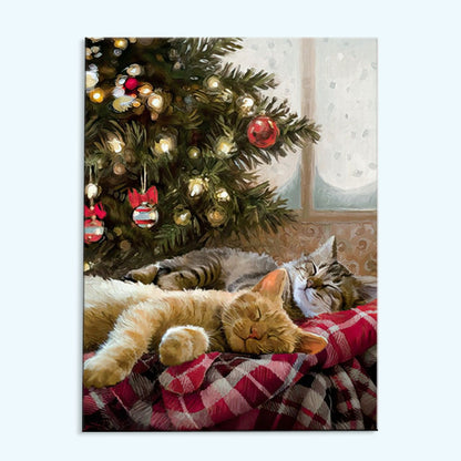 Cozy Cats By Christmas Tree | Paint by Numbers Kit