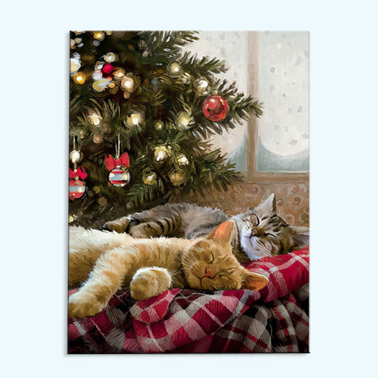 Cozy Cats By Christmas Tree | Paint by Numbers Kit