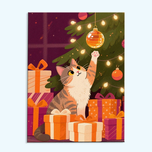 Cat Reaching for Ornament | Paint by Numbers Kit