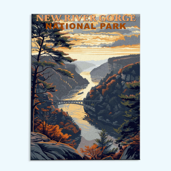 New River Gorge Nationalpark Vintage | Malen nach Zahlen Set