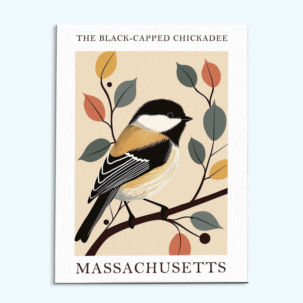 Massachusetts State Bird Black-capped Chickadee| Paint by Numbers Kit