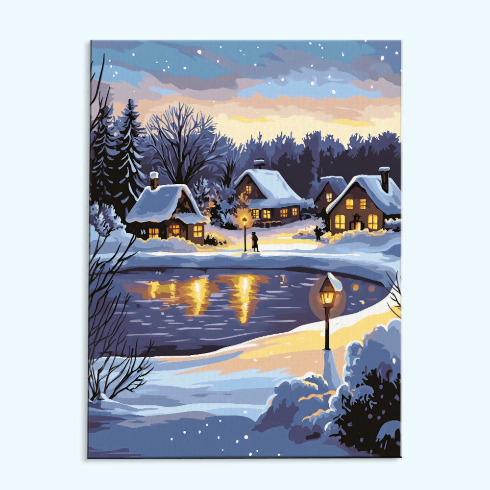 Snowy Village Night | Paint by Numbers Kit