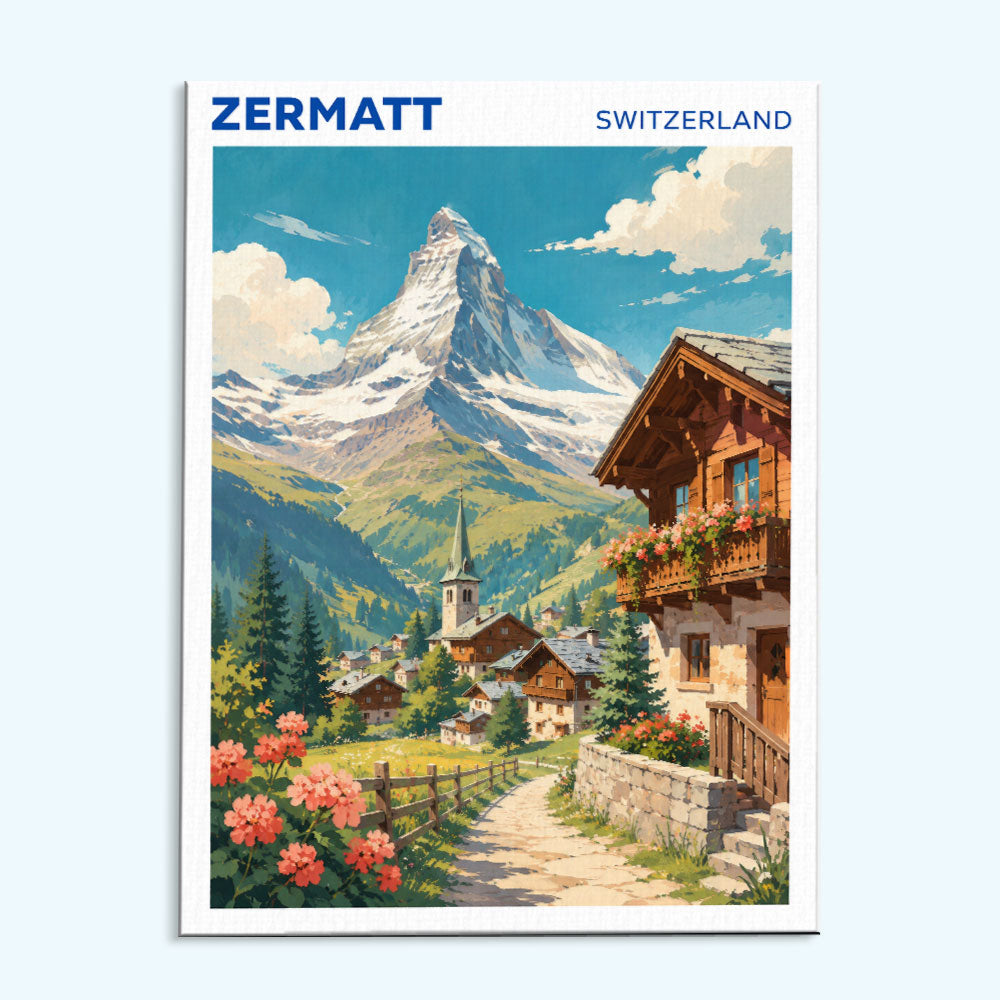 Zermatt, Switzerland Travel Poster | Paint by Numbers Kit