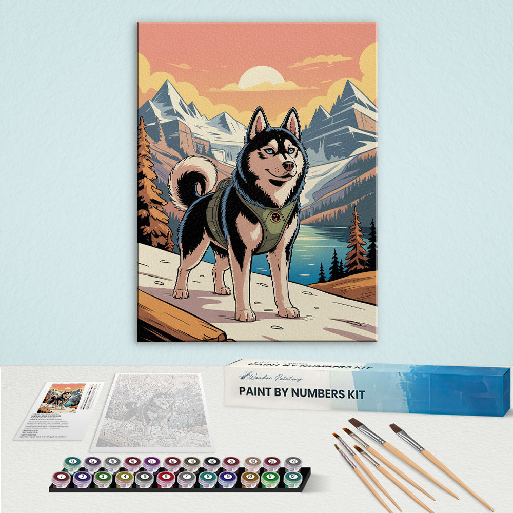 Glacier-Nationalpark – Husky | Malen nach Zahlen-Set