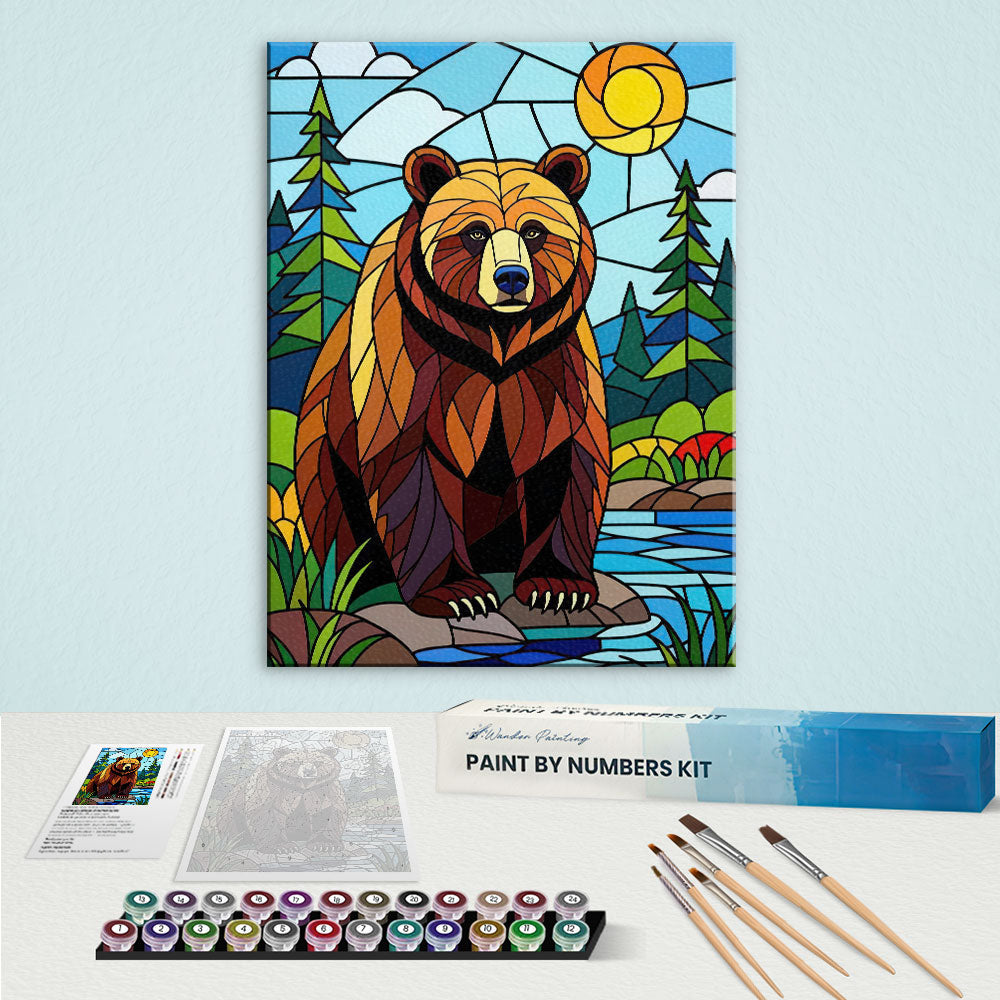 Grizzly Bear Stained Glass - National Park Wildlife | Paint by Numbers Kit