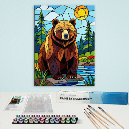 Grizzly Bear Stained Glass - National Park Wildlife | Paint by Numbers Kit