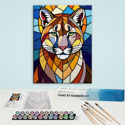 Mountain Lion Stained Glass - National Park Wildlife | Paint by Numbers Kit