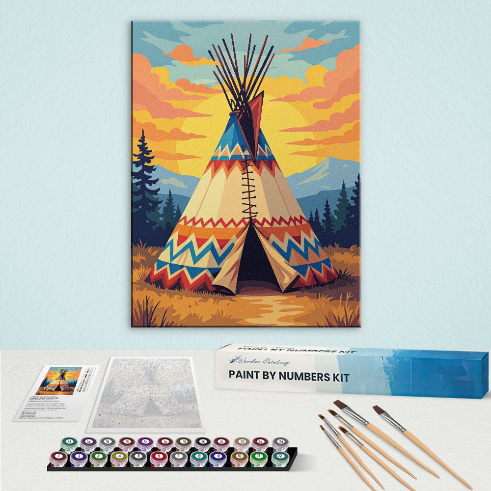 Sunset Teepee - Native American | Paint by Numbers Kit