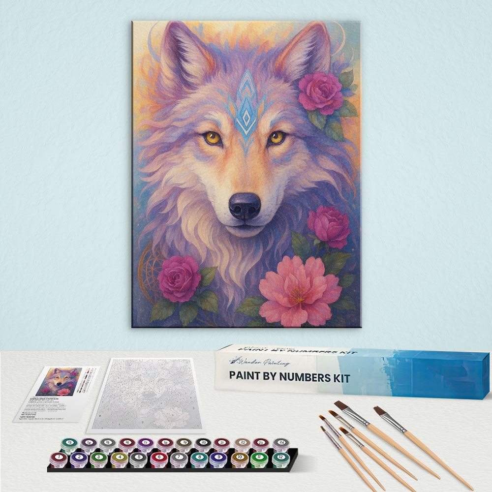 Spirit Wolf of the Blossoms | Paint by Numbers Kit