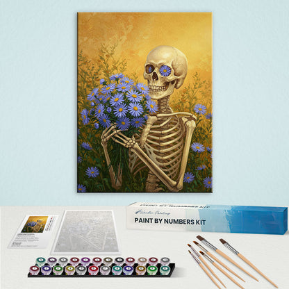 Skeleton with Aster - September Birth Flower | Paint by Numbers Kit
