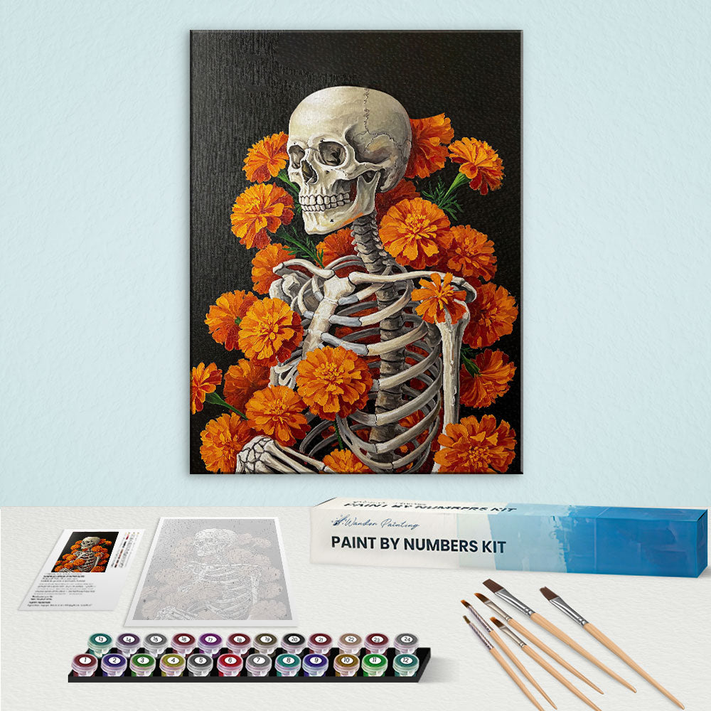 Skeleton with Marigold - October Birth Flower | Paint by Numbers Kit