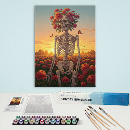 Skeleton with Chrysanthemum - November Birth Flower | Paint by Numbers Kit