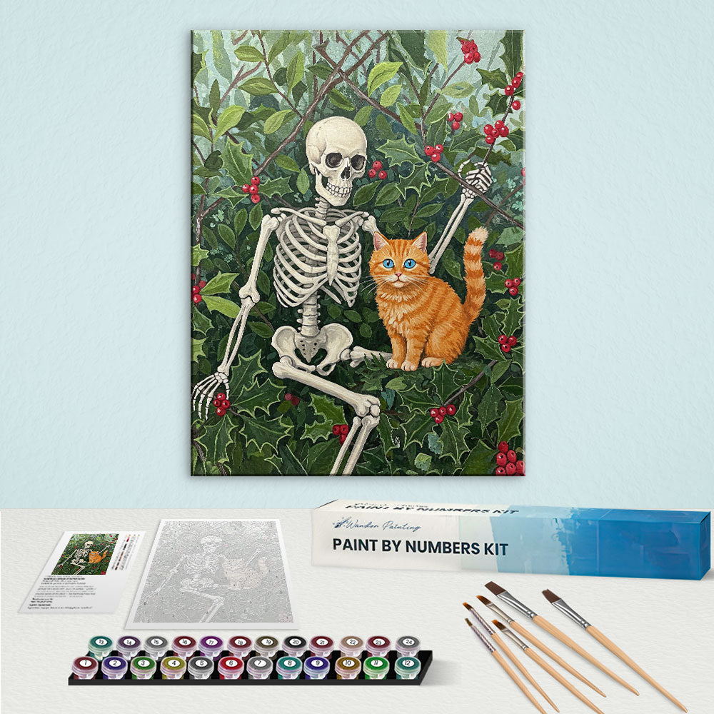 Skeleton with Holly - December Birth Flower | Paint by Numbers Kit