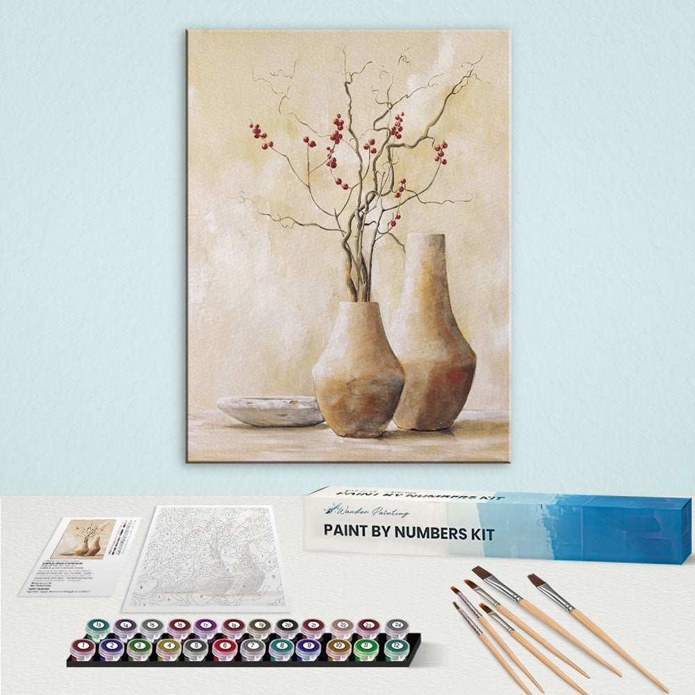 Minimalist Still Life with Red Berries | Paint by Numbers Kit