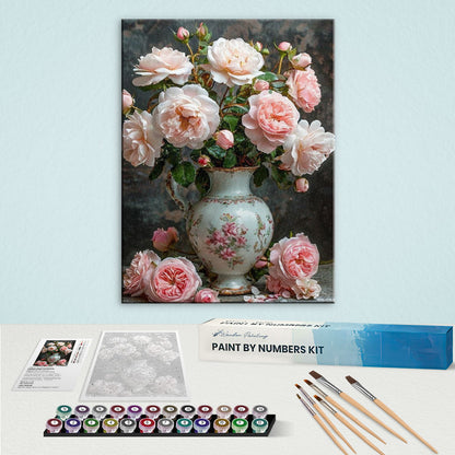 Pink Roses in a Vintage Vase | Paint by Numbers Kit