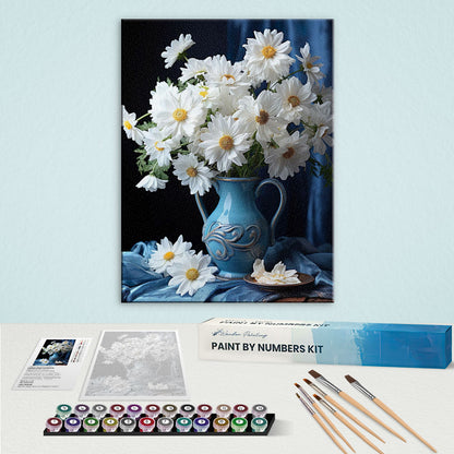 White Daisies in a Blue Vase | Paint by Numbers Kit
