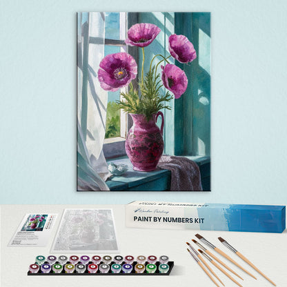 Purple Poppies on the Windowsill | Paint by Numbers Kit