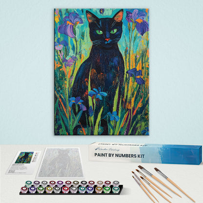 Black Cat in Iris Garden | Paint by Numbers Kit