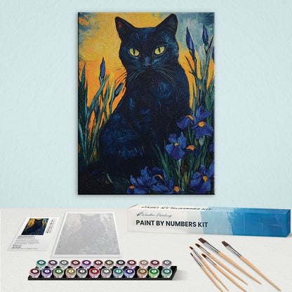 Yellow-Eyed Cat in Irises | Paint by Numbers Kit