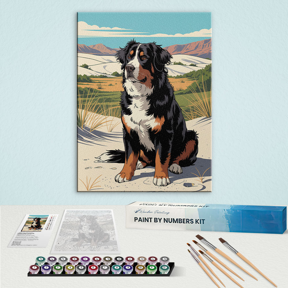 White Sands NP - Bernese Mountain Dog | Paint by Numbers Kit