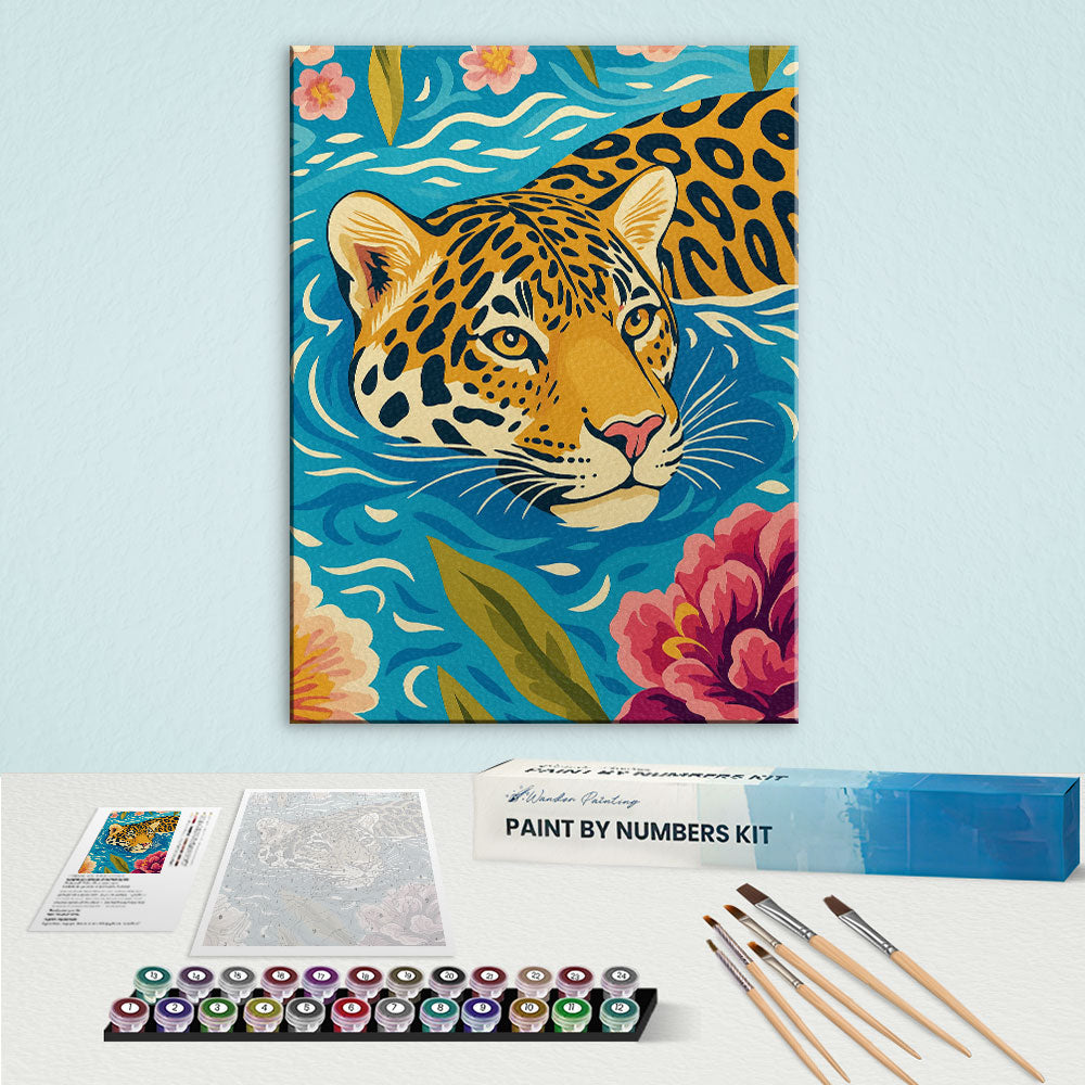 Jaguar's Floral Swim|Paint by Numbers Kit
