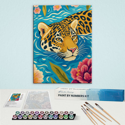 Jaguar's Floral Swim|Paint by Numbers Kit