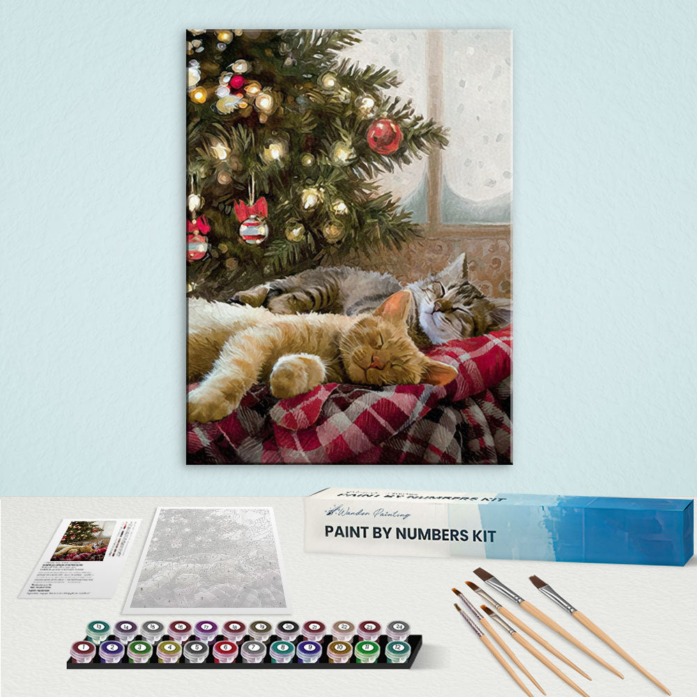 Cozy Cats By Christmas Tree | Paint by Numbers Kit