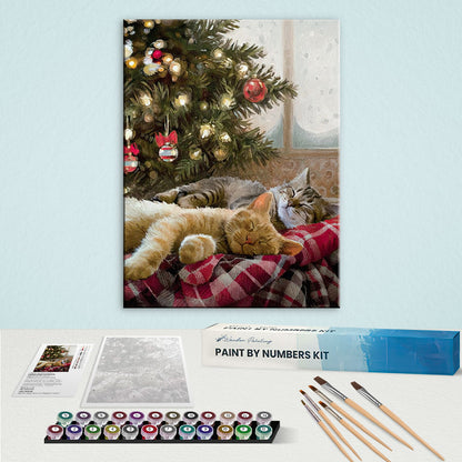 Cozy Cats By Christmas Tree | Paint by Numbers Kit