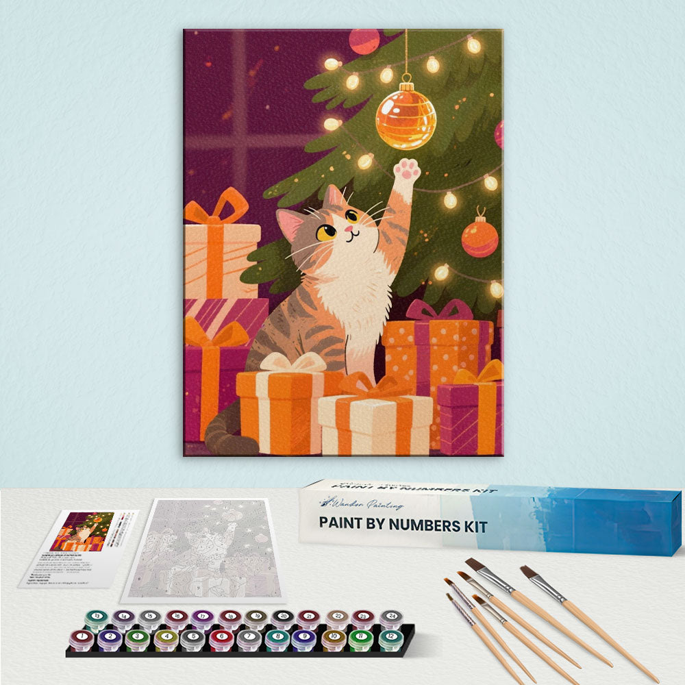 Cat Reaching for Ornament | Paint by Numbers Kit