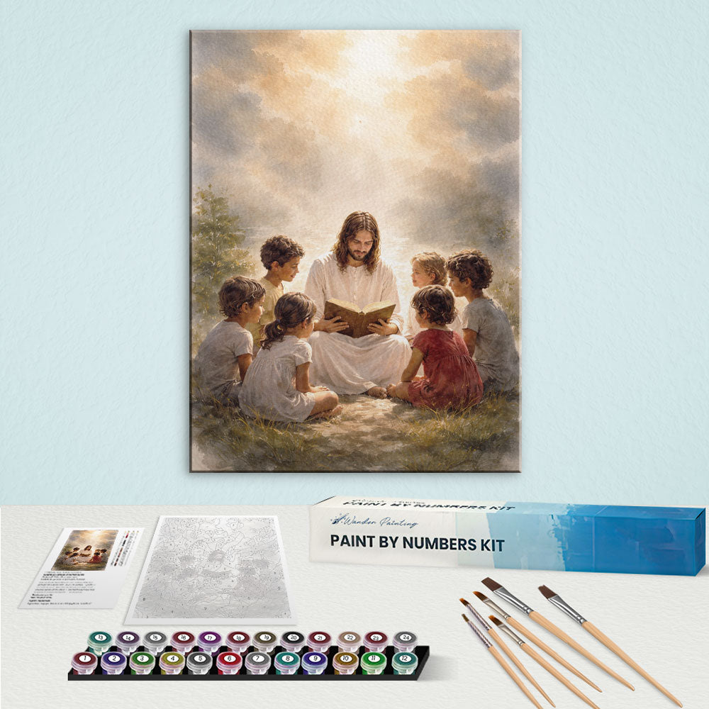 Jesus Reading with Children | Paint by Numbers Kit