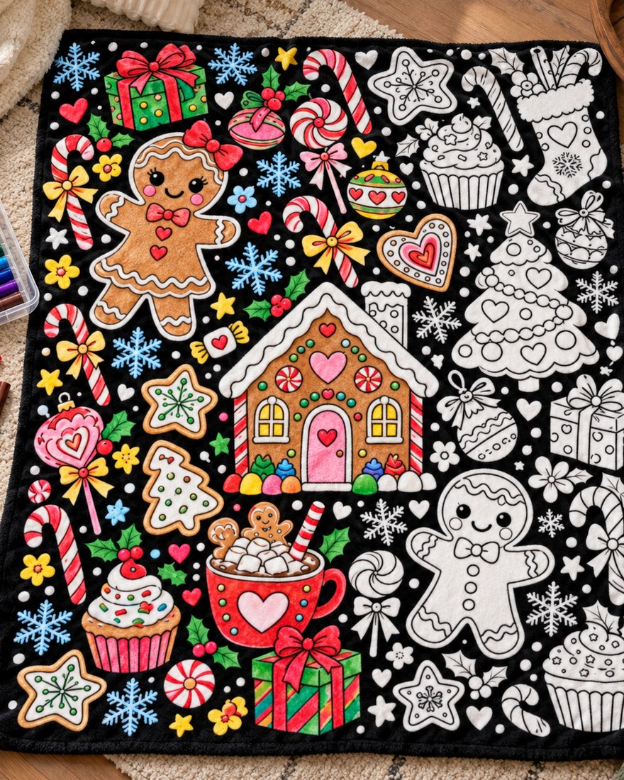 Gingerbread Christmas Coloring Blanket