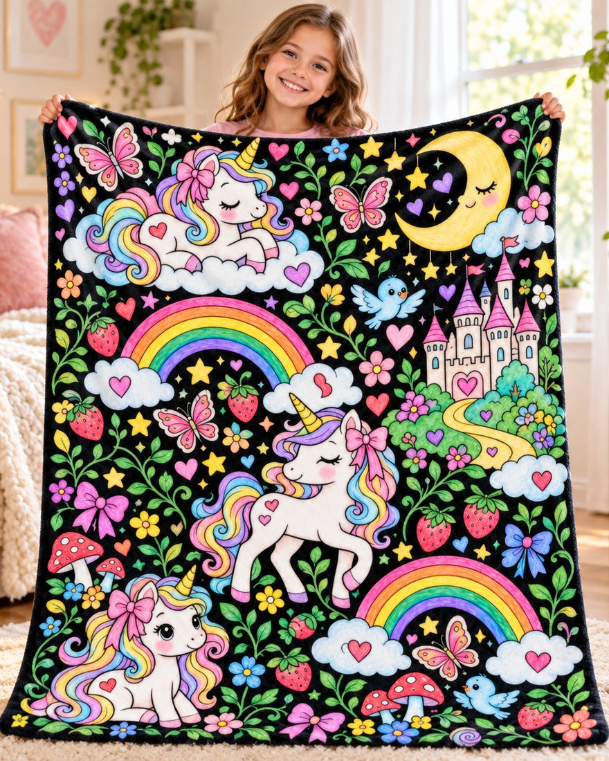 Unicorn Christmas Coloring Blanket