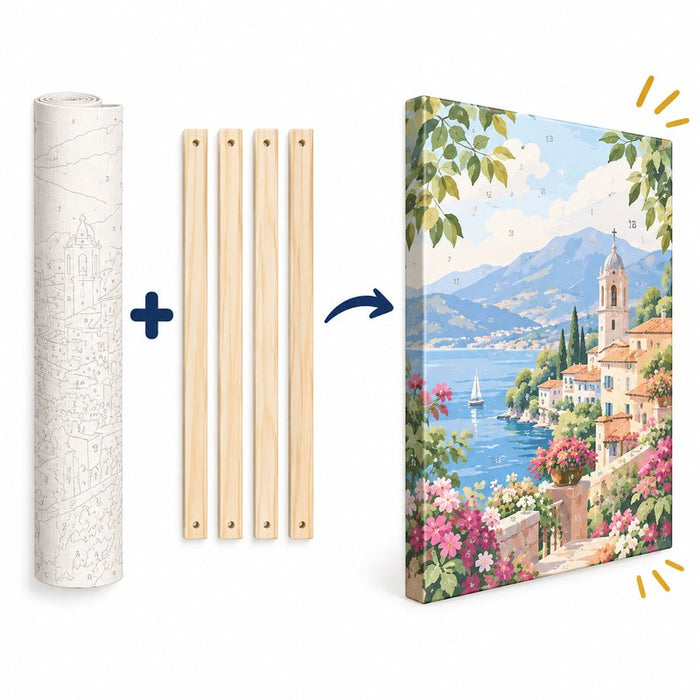 Rolled canvas plus wooden stretcher bars becomes a framed canvas